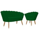 Ver imagem 1 de Kit Namoradeira + 1 Poltrona Decorativa Pétala Suede Verde Pés Madeira Mz Decor