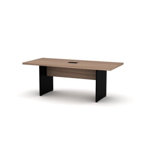 Mesa de Reunião com Caixa de Tomada 200 x 90 cm Pé Painel PE40 em MDP Noce Naturalle Base Preta