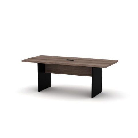 Mesa de Reunião com Caixa de Tomada Retangular 200 x 90 cm Pé Painel PE40 em MDP Walnut Base Preta