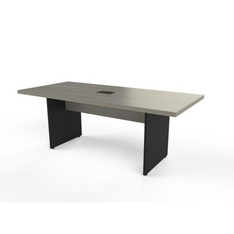 Mesa de Reunião com Caixa de Tomada 200 x 90 cm Pé Painel PE40 em MDP Nogueira CasaBlanca Base Preta