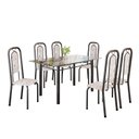 Ver imagem 2 de Conjunto de Mesa Tubular Tampo Vidro com 6 Cadeiras Lara Prata/Bege