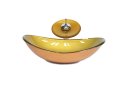 Ver imagem 1 de CUBA DE VIDRO OVAL 55CM DOURADO REAL + VALVULA + TORNEIRA CASCATA
