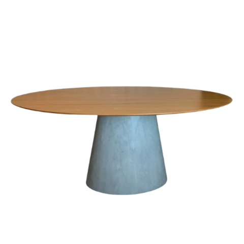 Mesa de Jantar Cone Oval 137x90 Cm Tampo Madeira Freijó Base Cimento Queimado Linn Shop Mesa de Jant