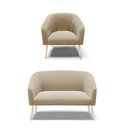 Ver imagem 1 de Kit 01 Namoradeira 02 Lugares e 01 Poltrona Stella Suede Marrom Rato Pés Palito Natural - D'Rossi