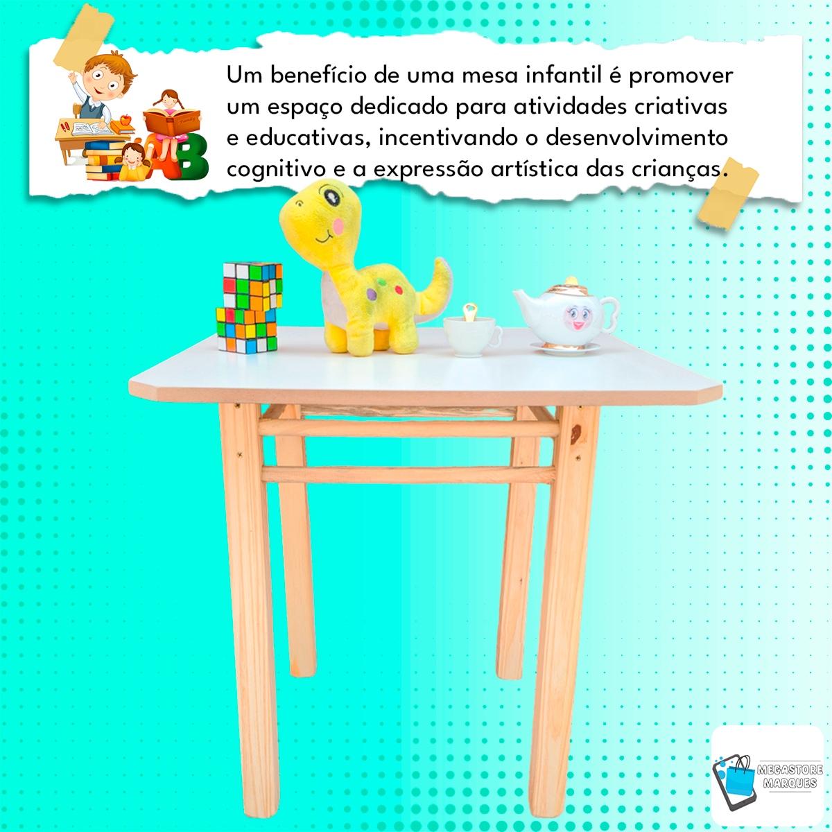 Conjunto Mesa e Cadeira Infantil de Madeira Maciça Resistente - 5