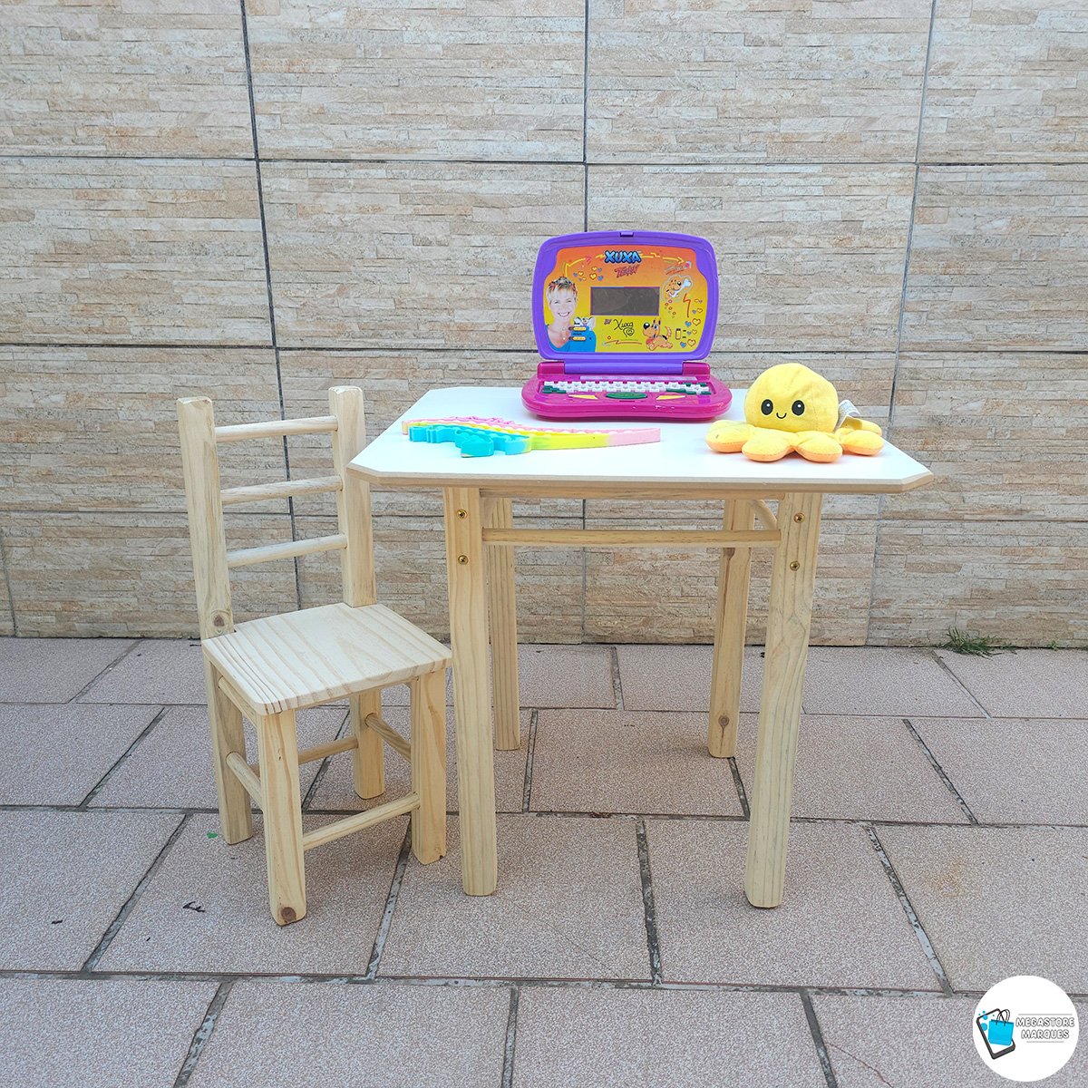 Conjunto Mesa e Cadeira Infantil de Madeira Maciça Resistente - 7