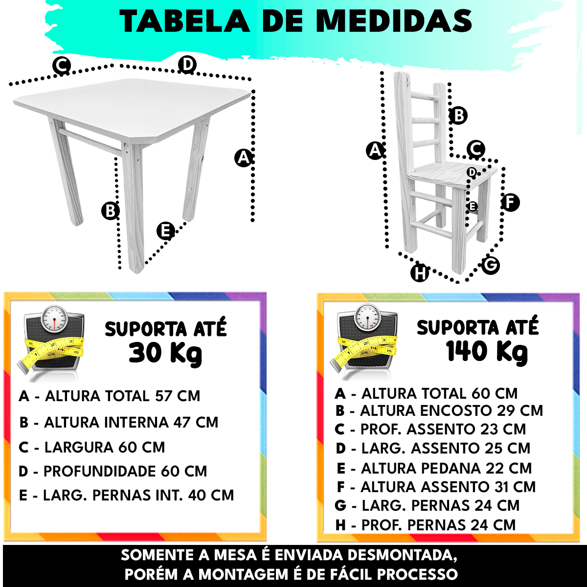 Conjunto Mesa e Cadeira Infantil de Madeira Maciça Resistente - 3