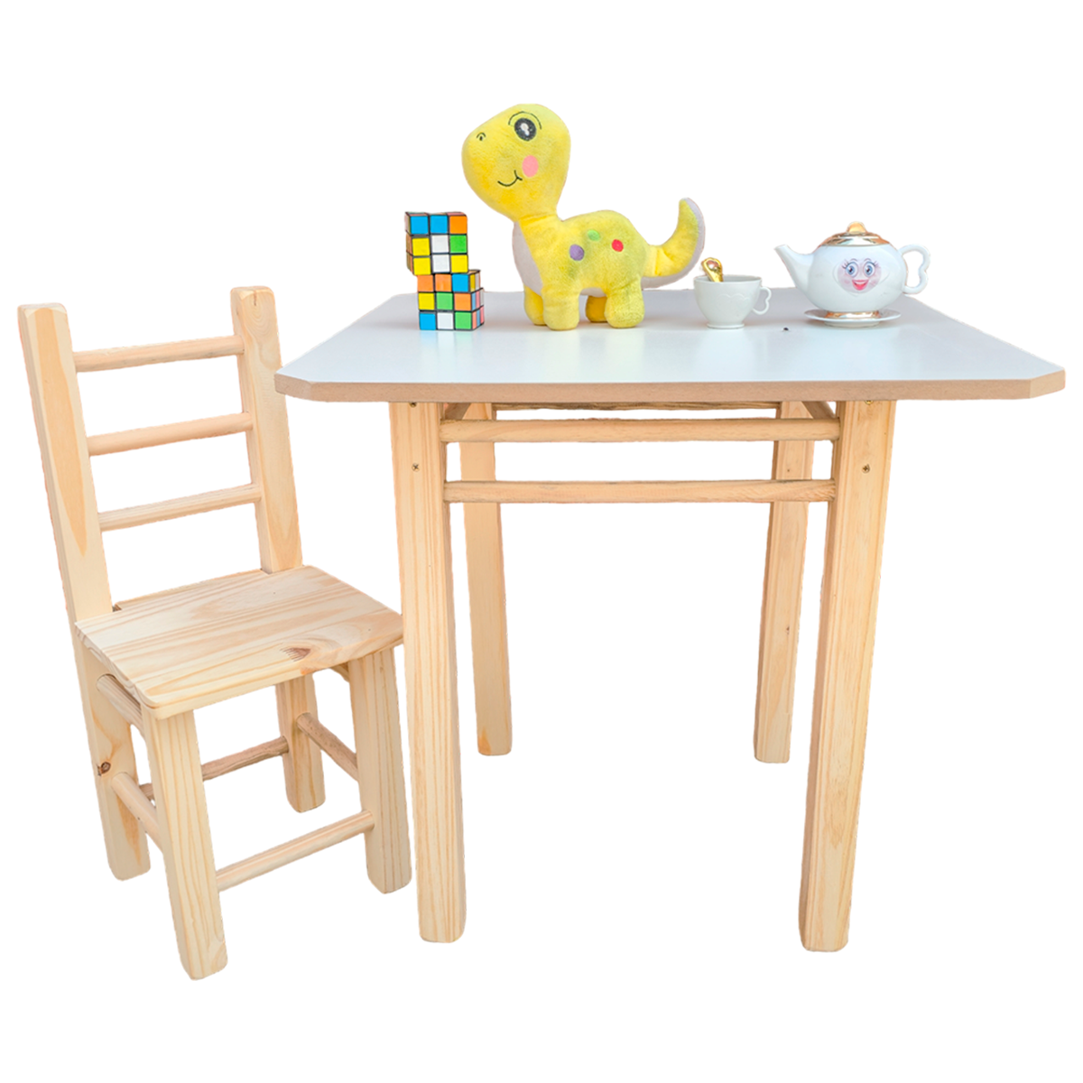 Conjunto Mesa e Cadeira Infantil de Madeira Maciça Resistente