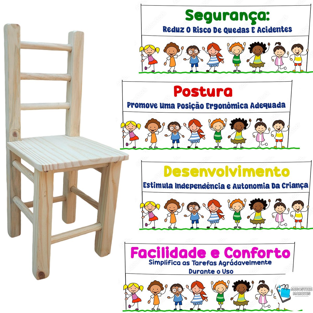 Conjunto Mesa e Cadeira Infantil de Madeira Maciça Resistente - 9