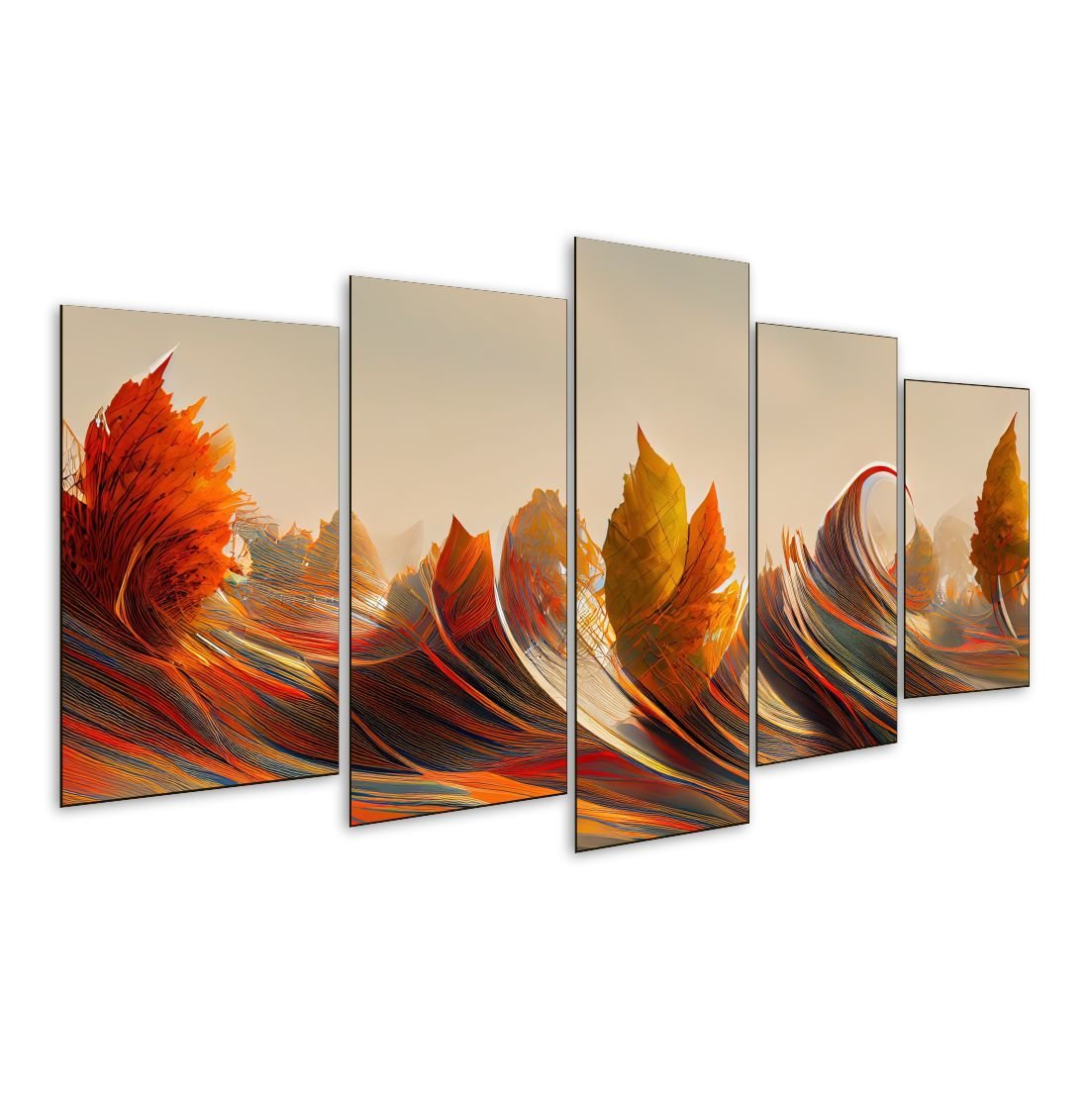 Quadro 5 Peças Árvore Tulipas Estampas Florais Color Mosaico - 1