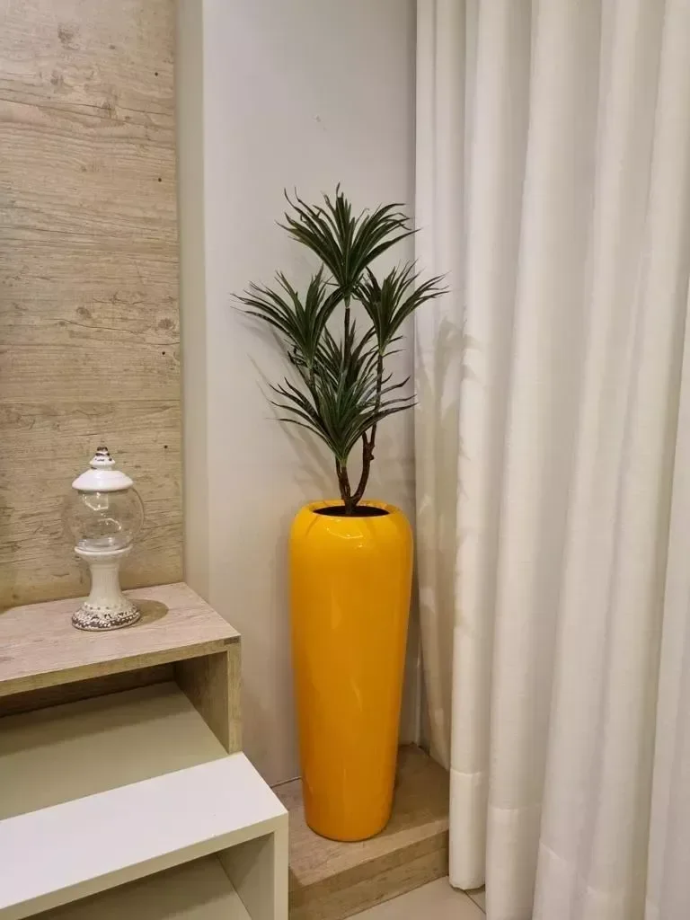 Vaso Decorativo Fibra de Vidro Florida M 80cm Amarelo - 2