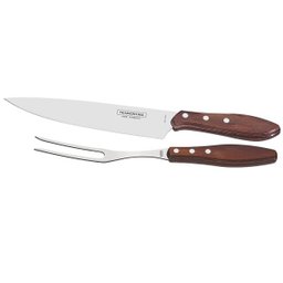 Jogo Trinchante para Churrasco Tramontina em Aço Inox com Cabo Vermelho Polywood 2 Peças - 21198760 - 1