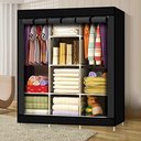 Ver imagem 2 de Guarda Roupa Cabideiro Portatil Prateleiras Dobravel Armario Arara Grande Organizador Preto