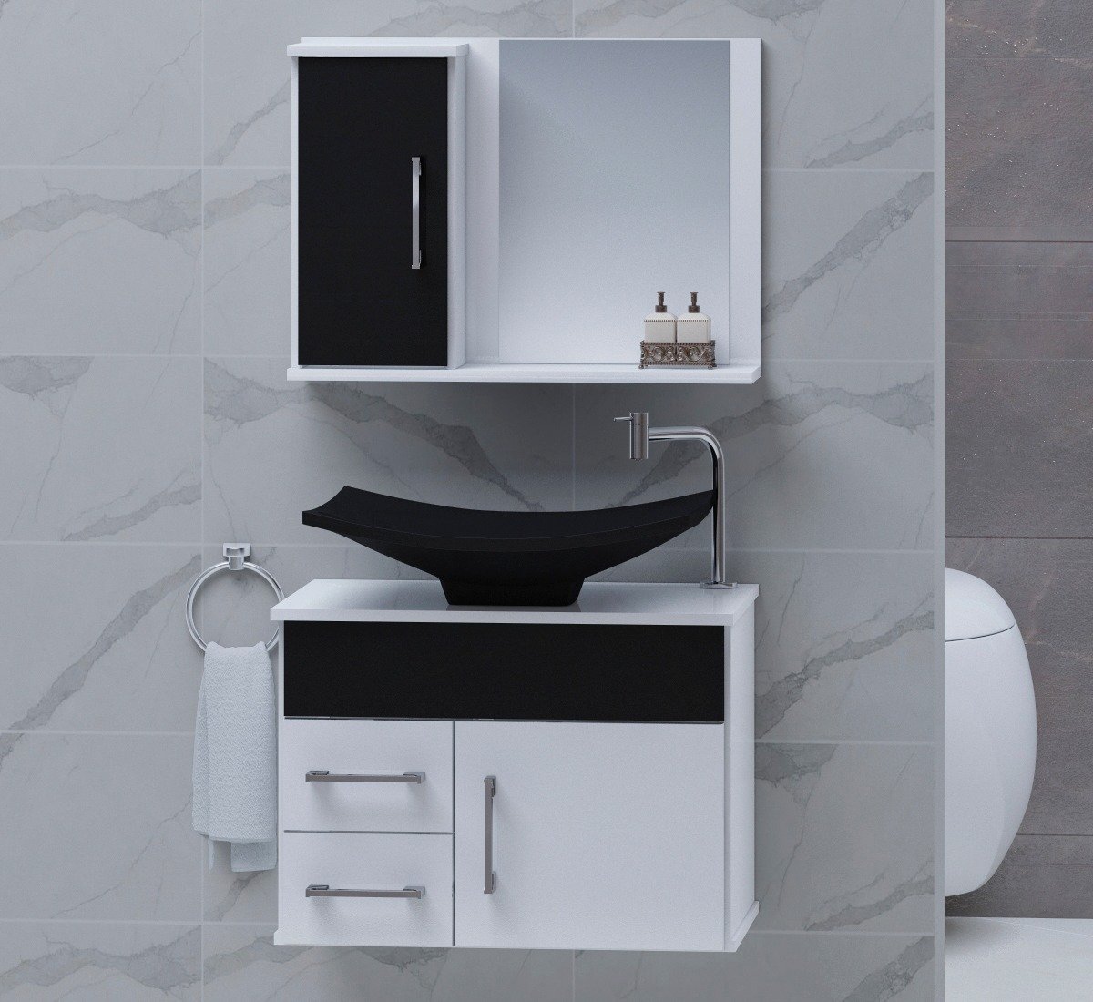 Conjunto Turin gabinete banheiro com cuba e espelheira
