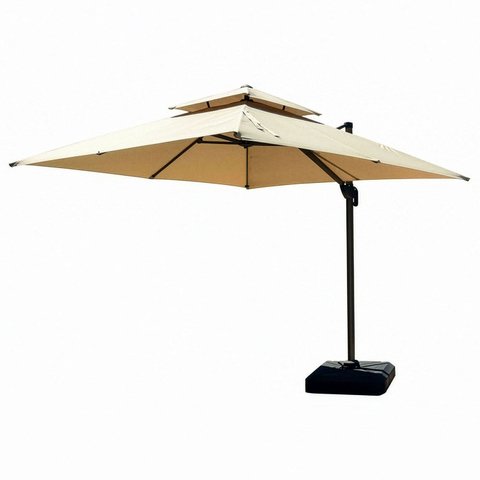 Guaraciaba Ombrelone Lateral Cantilever 3x3m Quadrado, Upf50+, Duplo Teto, Base com Rodas, Cor Caqui