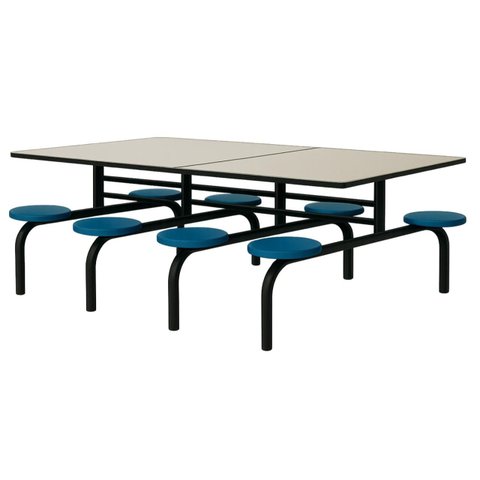 Mesa para Refeitório Fixa 8 Lugares Mdp Branco de 25 Mm - Assento Azul - 50101