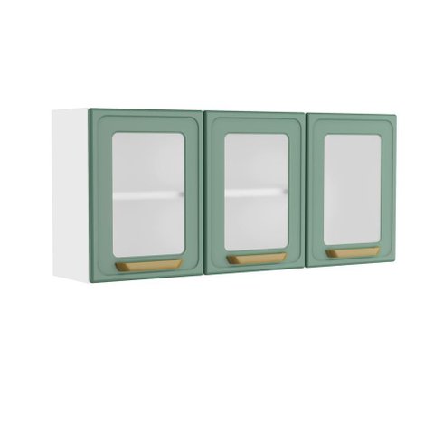 Armário Aéreo de Aço 3 Portas Vidro Bella Bertolini Verde Branco
