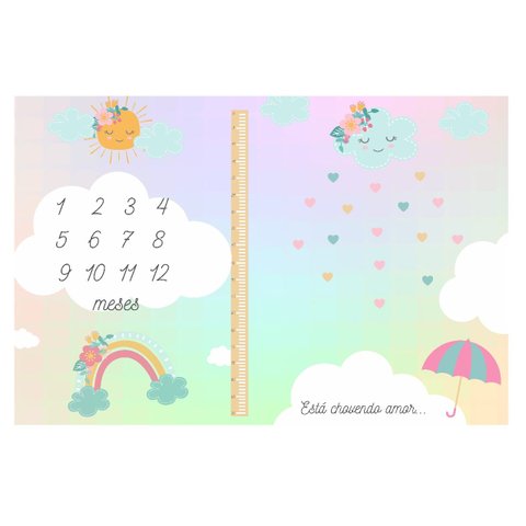 Lençol Cenário Foto Mêsversário Chuva Amor Minha Estrelinha Lençol Mesversario, Cenário para Foto Me