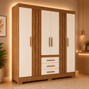 Ver imagem 1 de Guarda-Roupa Casal 4 Portas 3 Gavetas Ripado Nature Off White Briz B375 MDP com Pés