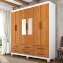 Ver imagem 1 de Guarda-roupa Solteiro Aria 6 Portas 6 Gavetas com Pés e Espelho Branco/cinamomo - Pnr Móveis