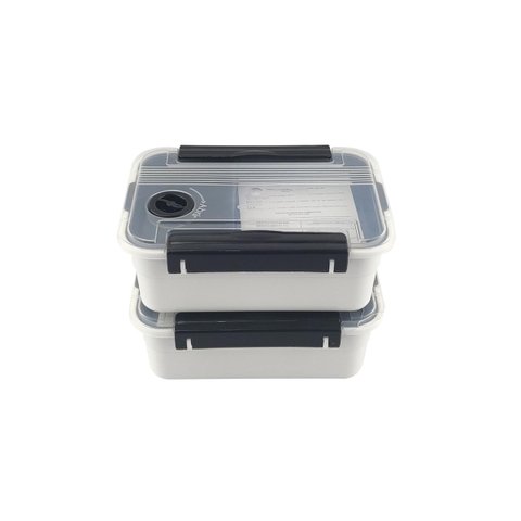 Kit 2 Marmitas Nitron Bom Apetite 800ML Bandeja C/ Divisórias e Válvula BPA Free Microondas Cor:Pret