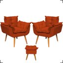 Ver imagem 1 de Kit 2 Poltronas Decorativas Para Recepção Manicure Sala De Estar + Puff Reforçado Suede
