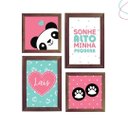 Ver imagem 3 de Quadros Infantis Decorativos Panda Rosa e Verde com Moldura:preta