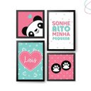 Ver imagem 1 de Quadros Infantis Decorativos Panda Rosa e Verde com Moldura:preta
