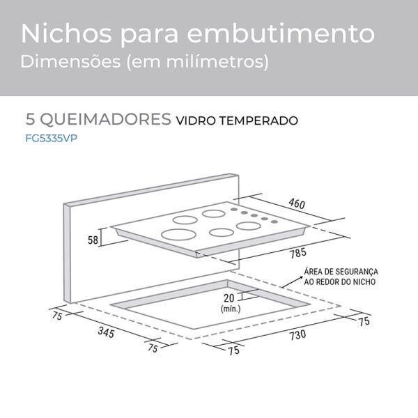 Fogão de Mesa Cooktop 5 Queimadores Preto Bivolt Suggar - 3