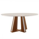 Ver imagem 1 de Mesa de Madeira Madri Redonda 135cm com Vidro Premio/off White 14933 - Lj Móveis