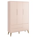 Ver imagem 1 de Guarda-Roupa Retrô 3 Portas Théo New Rosa Fosco com Madeira - Reller