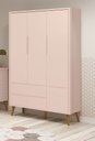 Ver imagem 2 de Guarda-Roupa Retrô 3 Portas Théo New Rosa Fosco com Madeira - Reller