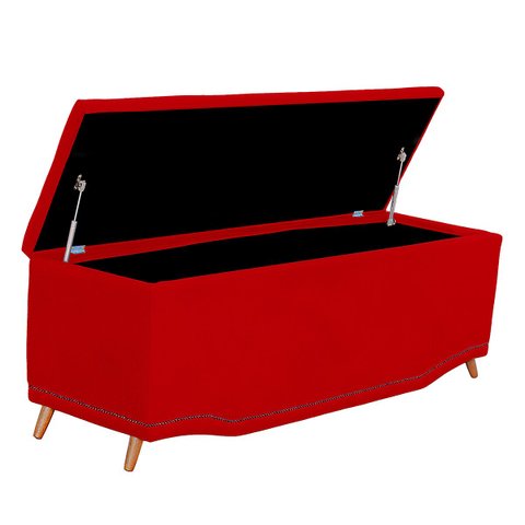 Calçadeira Baú King Size Estofada Maitê Veludo Vermelho