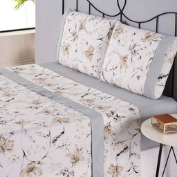 Jogo de Cama Completo Casal Queen Size Percal 180 Fios Estampado Ponto Palito Algodão 4 Peças Cinza - 2