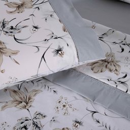 Jogo de Cama Completo Casal Queen Size Percal 180 Fios Estampado Ponto Palito Algodão 4 Peças Cinza - 5