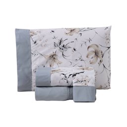 Jogo de Cama Completo Casal Queen Size Percal 180 Fios Estampado Ponto Palito Algodão 4 Peças Cinza - 6