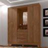 Guarda Roupa Casal Canela em MDF 4 Portas 3 Gavetas com Espelho e Pés Madeform - 1