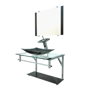 Gabinete de Vidro 60cm para Banheiro Cuba Retangular Preto - DaHora