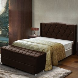 Conjunto Cabeceira Esparta + Calçadeira Munique 1,95 Material Sintético Facto Marrom Escuro - Star C - 2