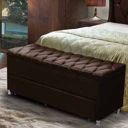 Conjunto Cabeceira Esparta + Calçadeira Munique 1,95 Material Sintético Facto Marrom Escuro - Star C - 6