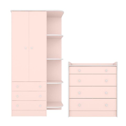 2523 - Comoda com Trocador Doce Sonho Rosa Acetinado (2523.91) + 825 - G. Roupa Inf. 2pts Doce Sonho