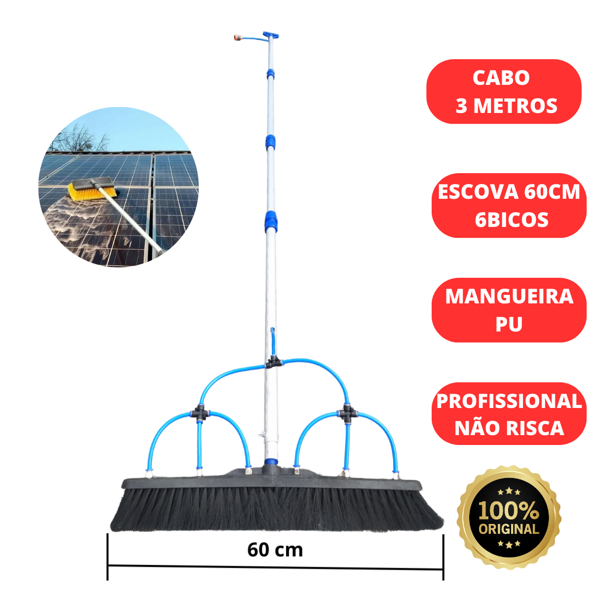 Vassoura Para Limpar Placa Solar 60cm E Cabo De 3 Metros - 2