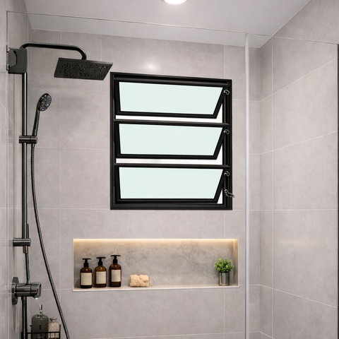 Vitro Basculante 60x60 Alumínio Preto Vidro Liso