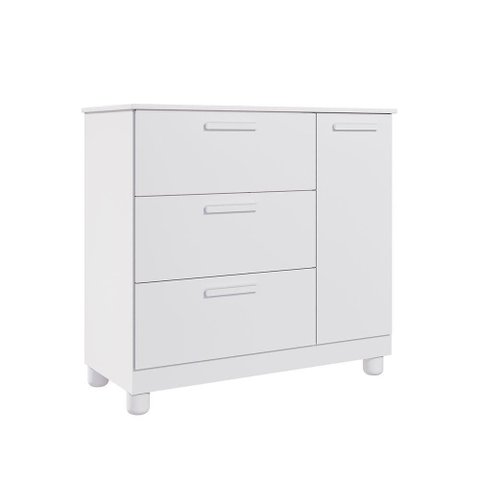 Cômoda Infantil Jujuba 3 Gavetas MDF Puxador Revestido Branco Loja Doce Lar