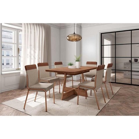 Mesa Cozinha Átria 160 + 6 Cad Duo Rose/Caramelo Carraro