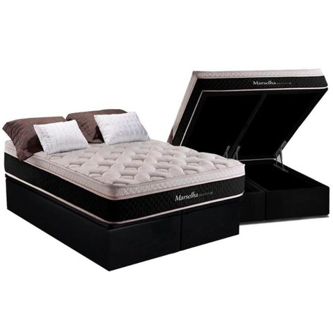Cama Box Baú King: Colchão Molas Herval Maxspring Marselha + Base CRC Suede Black(193x203)