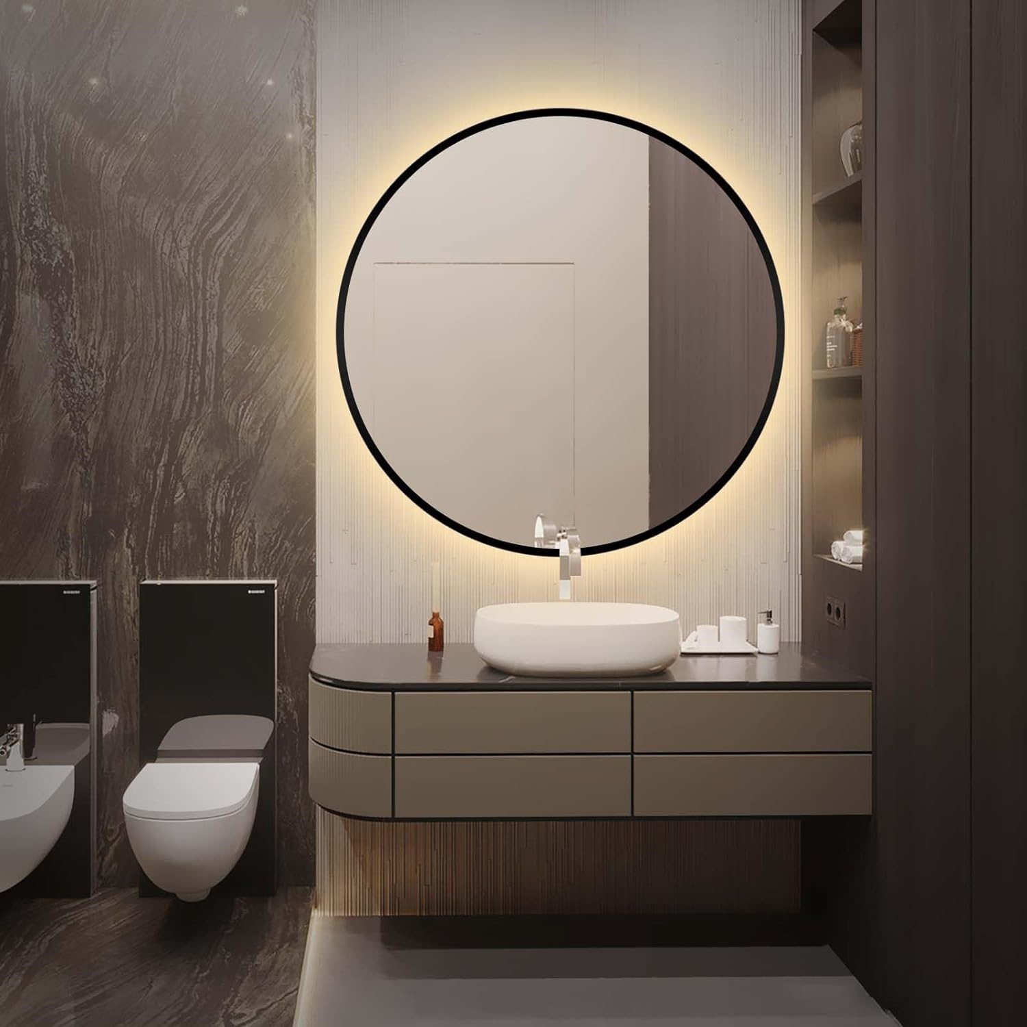 Ver imagem 2 de Espelho Redondo com Moldura Preta Iluminado com Led Quente 70cm