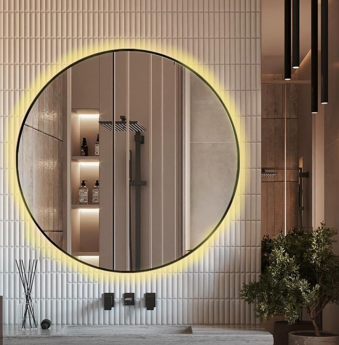 Espelho Redondo com Moldura Preta Iluminado com Led Quente 70cm - 4