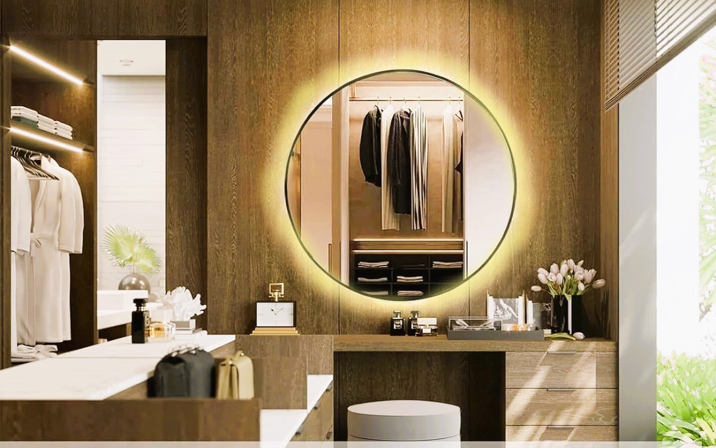 Espelho Redondo com Moldura Preta Iluminado com Led Quente 70cm - 3