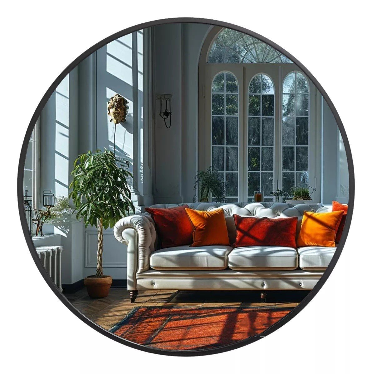 Espelho Redondo com Moldura Preta Iluminado com Led Quente 70cm - 7